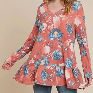 Emerald Floral Plus Sized Tunic in Rust and Blue